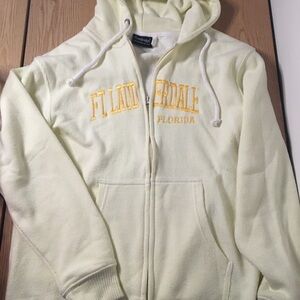 #2 Women FT Lauderdale Florida Zip Up Hoodie Stretchy Cream Yellow Size Large XL